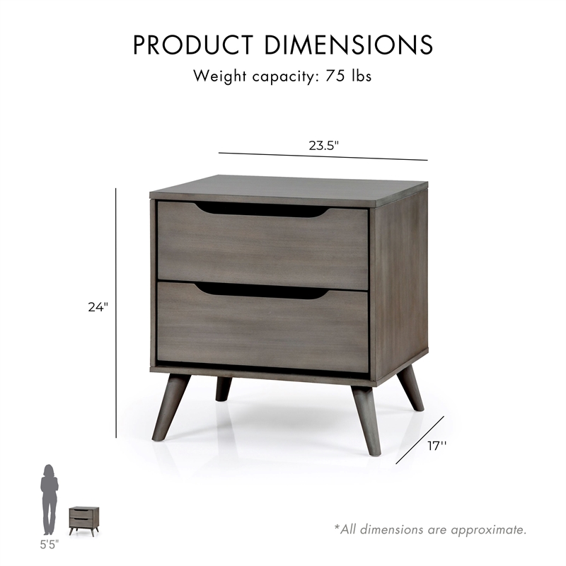 Bowery Hill 2-Piece Wood Bedroom Set in Gray with Cal King Bed & Nightstand