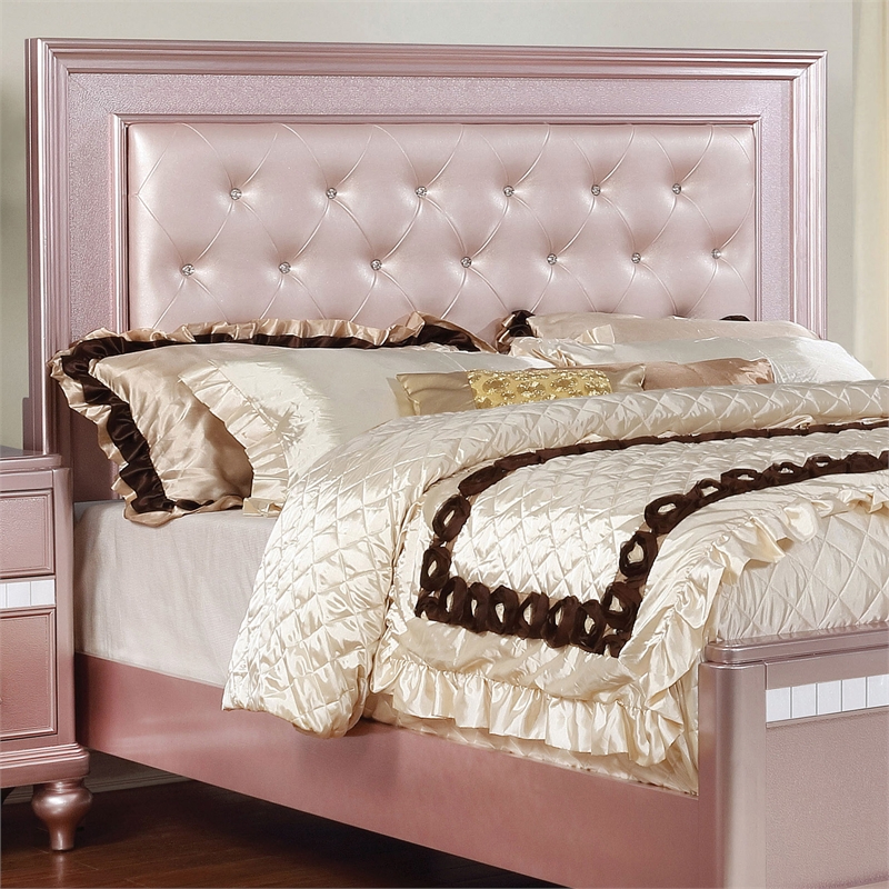 Bowery Hill Solid Wood Tufted Full Panel Bed in Rose Gold