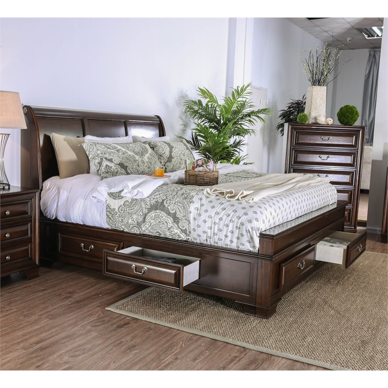 Bowery Hill Wood California King Storage Bed in Brown Cherry