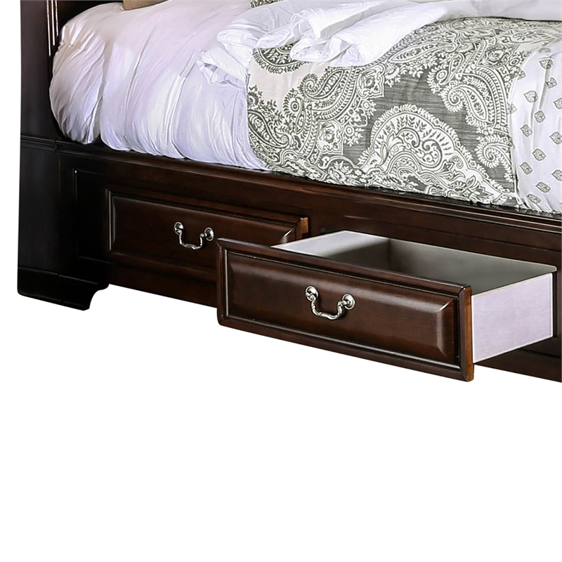 Bowery Hill Wood California King Storage Bed in Brown Cherry