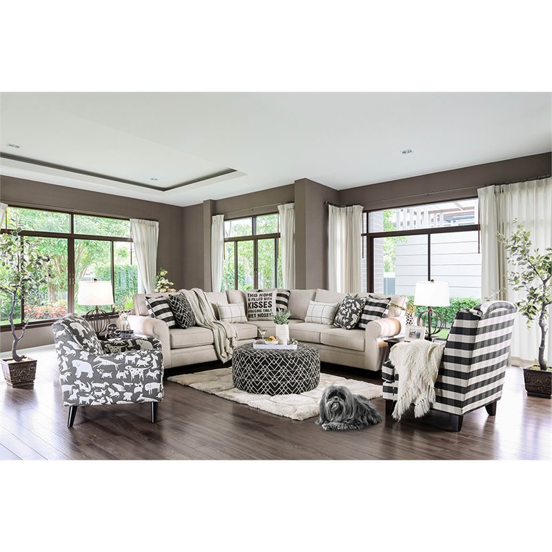 Bowery Hill Chenille Striped Accent Chair in Ivory and Black