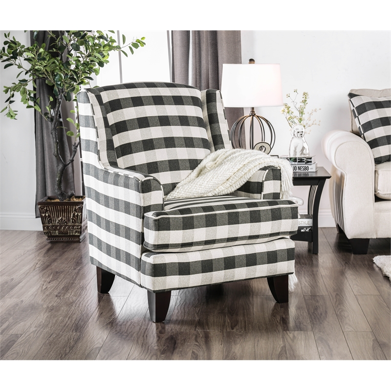 Bowery Hill Chenille Striped Accent Chair in Ivory and Black