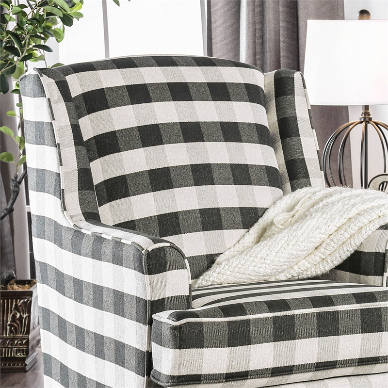 Bowery Hill Chenille Striped Accent Chair in Ivory and Black