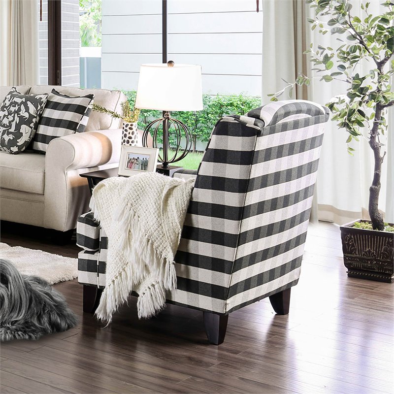 Bowery Hill Chenille Striped Accent Chair in Ivory and Black