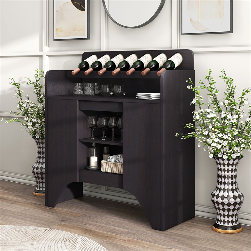 Bowery Hill Contemporary Wood Buffet with 7-Bottle Storage in Espresso