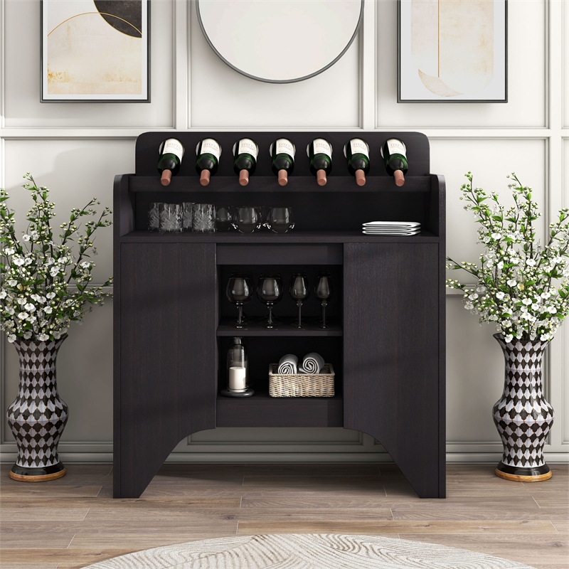 Bowery Hill Contemporary Wood Buffet with 7-Bottle Storage in Espresso