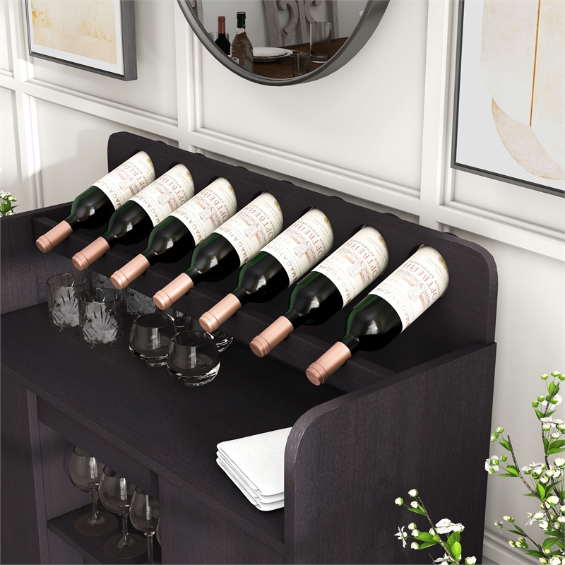 Bowery Hill Contemporary Wood Buffet with 7-Bottle Storage in Espresso