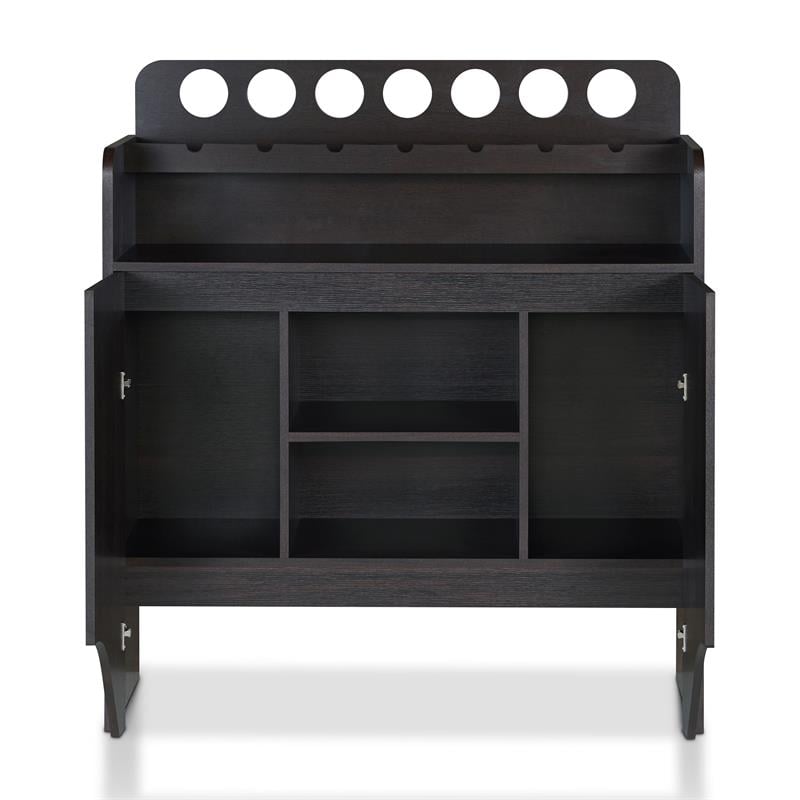 Bowery Hill Contemporary Wood Buffet with 7-Bottle Storage in Espresso