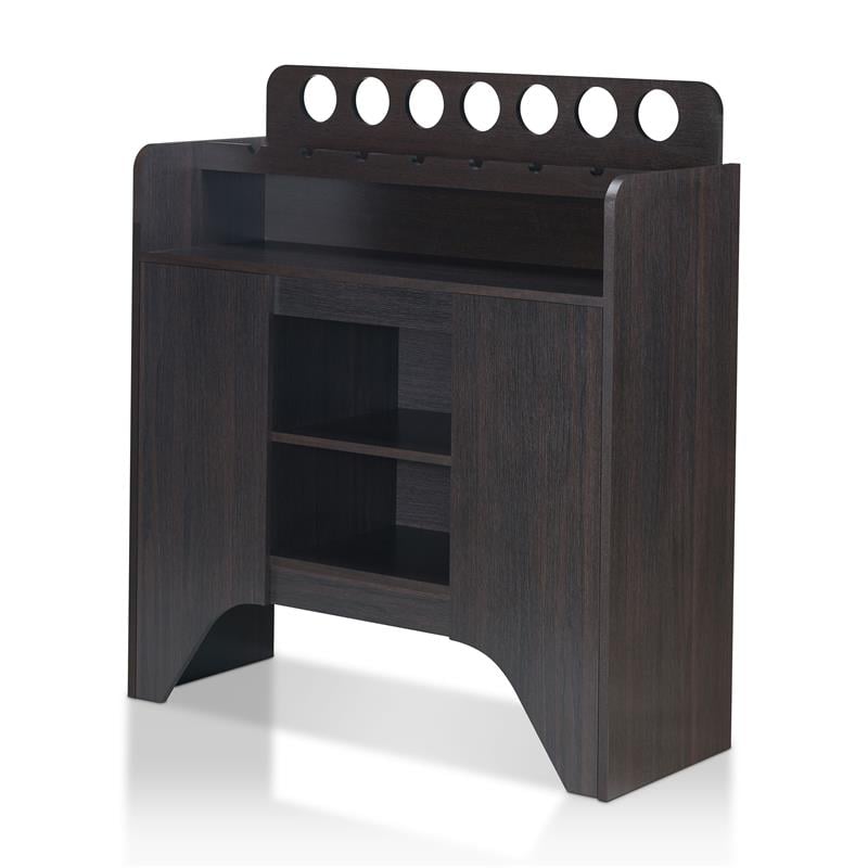 Bowery Hill Contemporary Wood Buffet with 7-Bottle Storage in Espresso