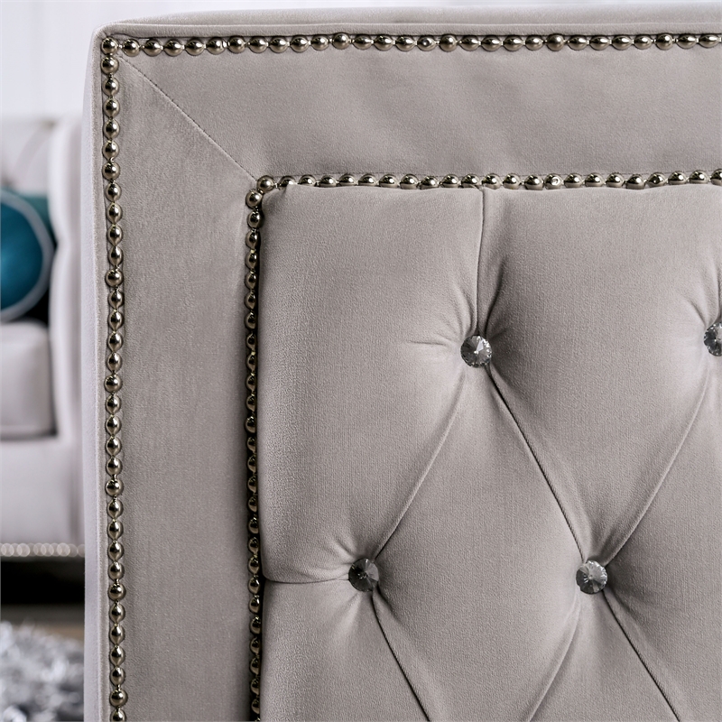 Bowery Hill Light Grey Tufted Fabric Loveseat with Tuxedo Silhouette