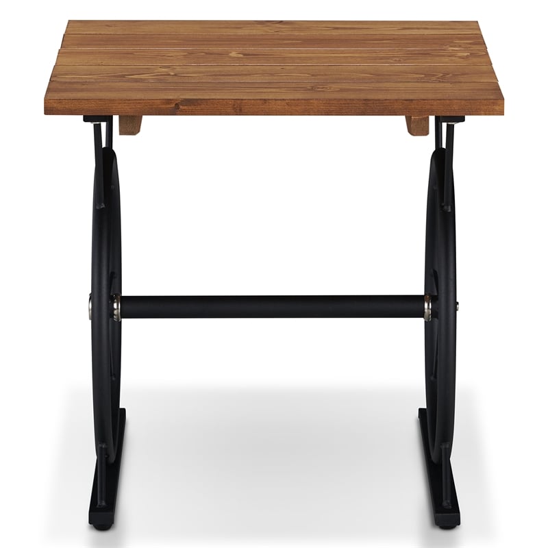 Bowery Hill Wood and Steel Wheel-Base End Table in Warm Oak & Black