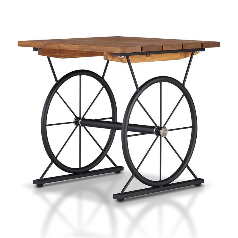 Bowery Hill Wood and Steel Wheel-Base End Table in Warm Oak & Black
