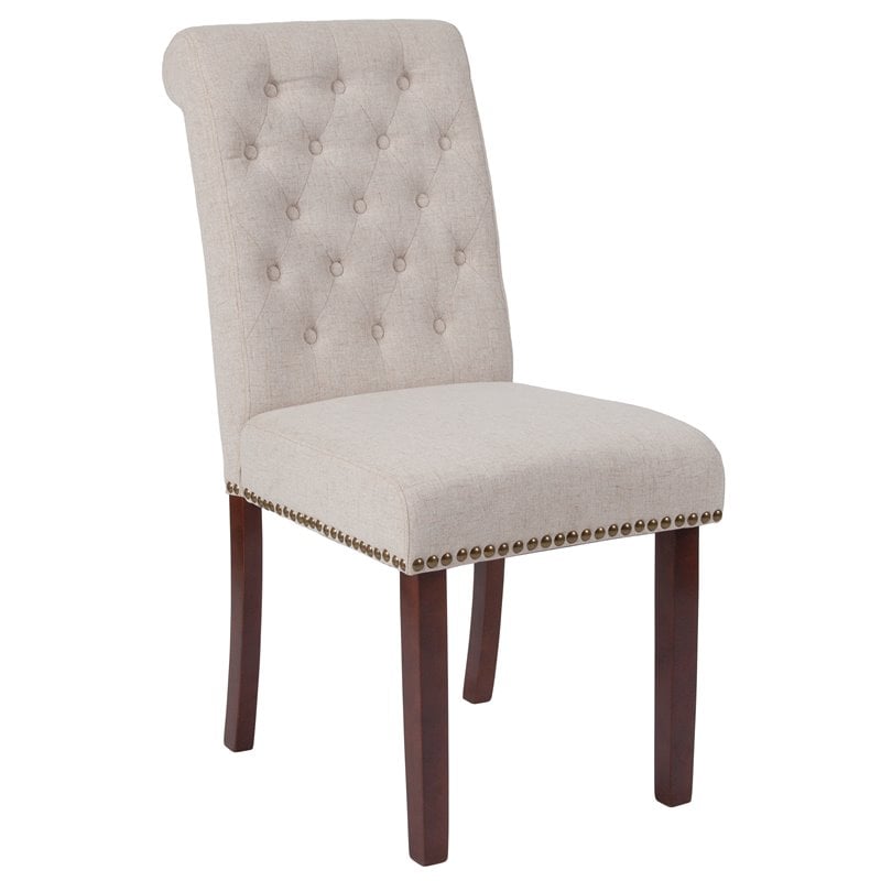 Bowery Hill Upholstered Parsons Dining Side Chair in Beige Fabric