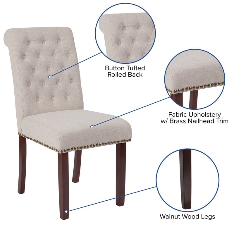 Bowery Hill Upholstered Parsons Dining Side Chair in Beige Fabric