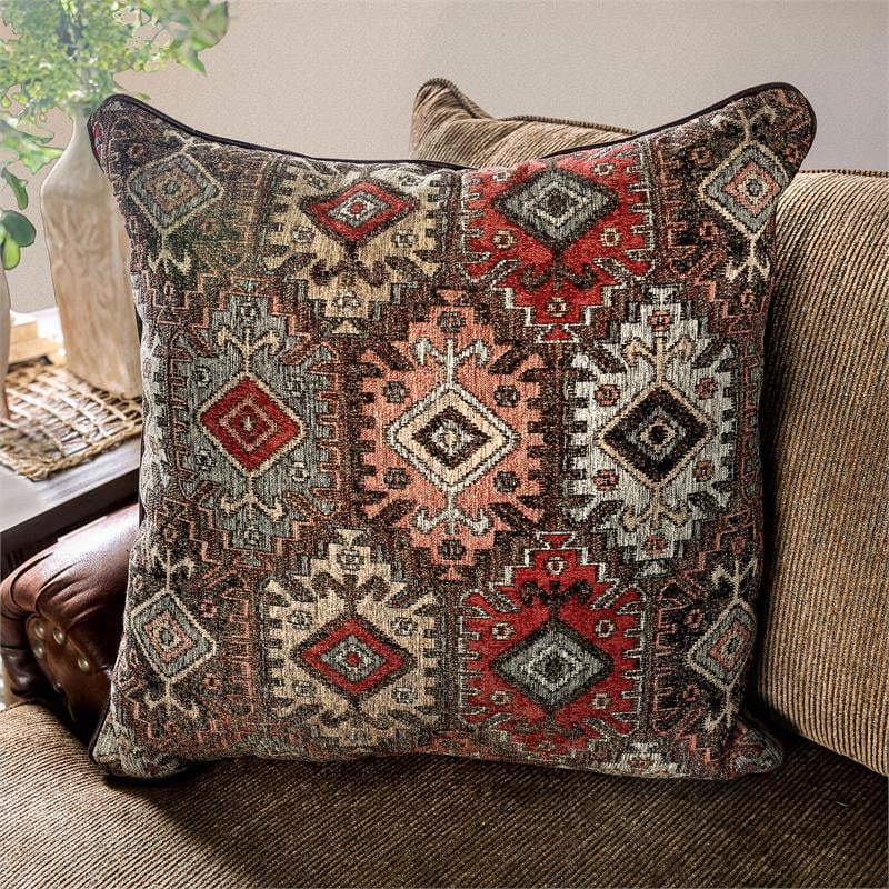 Bowery Hill Faux Leather Pillow Back Sofa in Brown with Rolled Arms