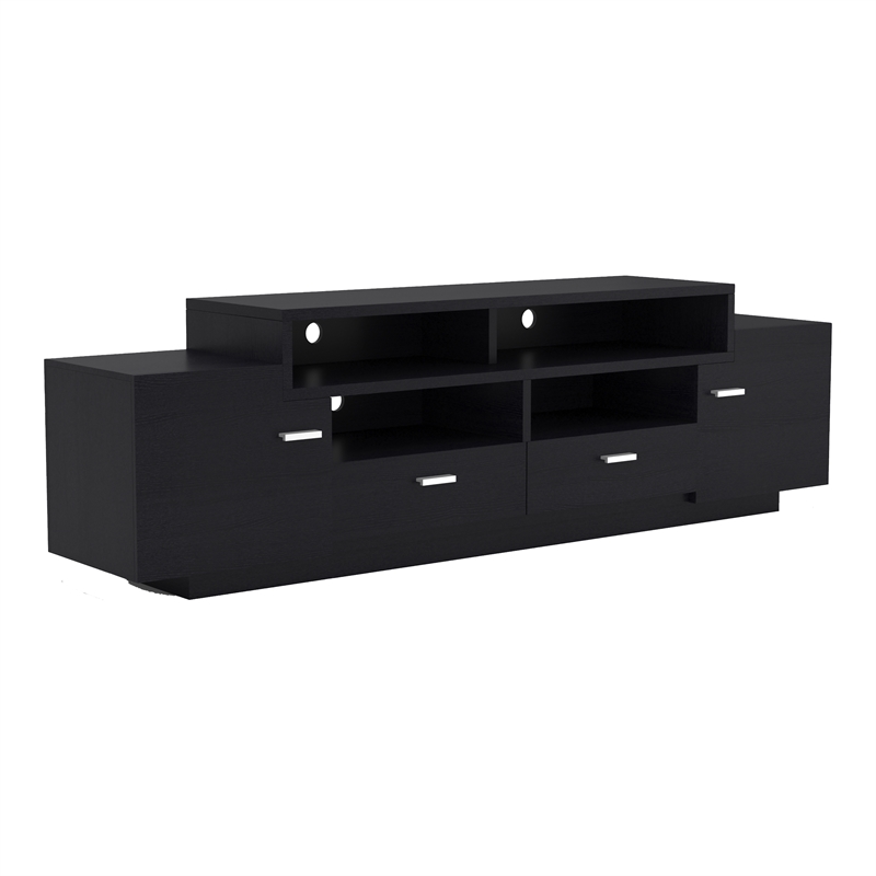 Bowery Hill Multi-Storage 72-Inch Wood TV Stand in Black Finish