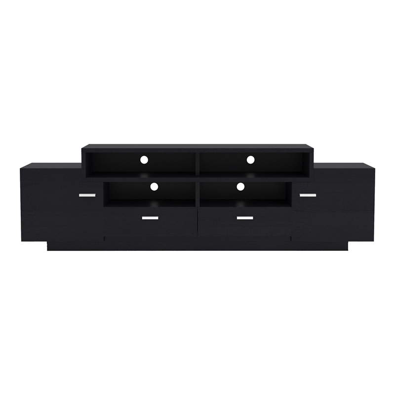 Bowery Hill Multi-Storage 72-Inch Wood TV Stand in Black Finish