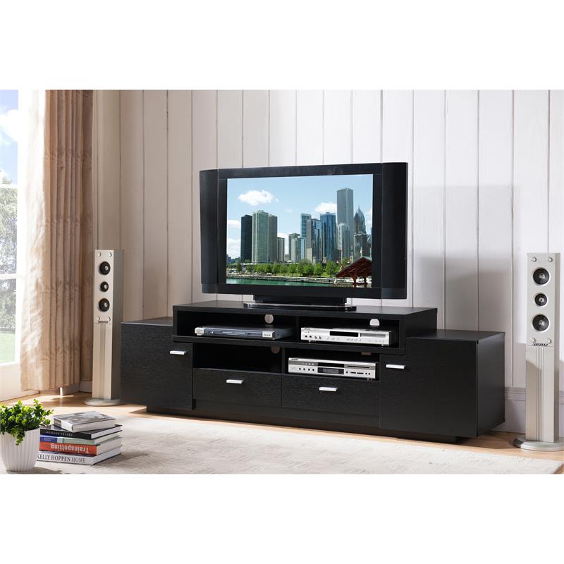 Bowery Hill Multi-Storage 72-Inch Wood TV Stand in Black Finish