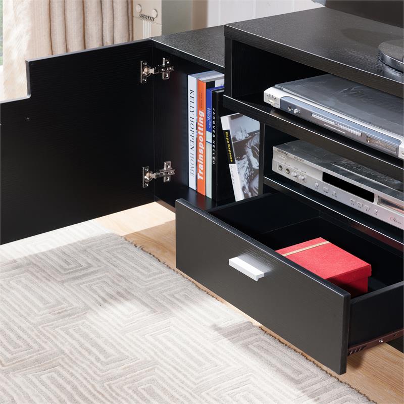 Bowery Hill Multi-Storage 72-Inch Wood TV Stand in Black Finish