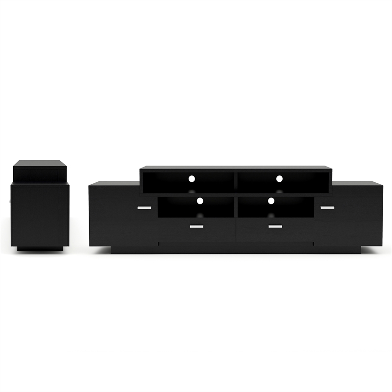 Bowery Hill Multi-Storage 72-Inch Wood TV Stand in Black Finish