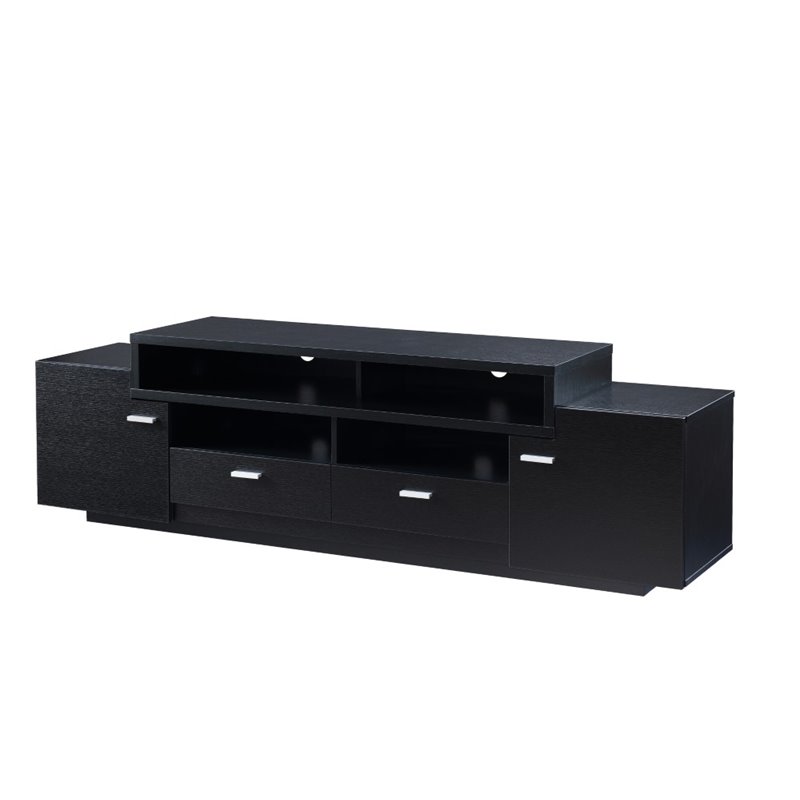 Bowery Hill Multi-Storage 72-Inch Wood TV Stand in Black Finish