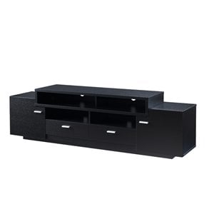 Bowery Hill Multi-Storage 72-Inch Wood TV Stand in Black Finish