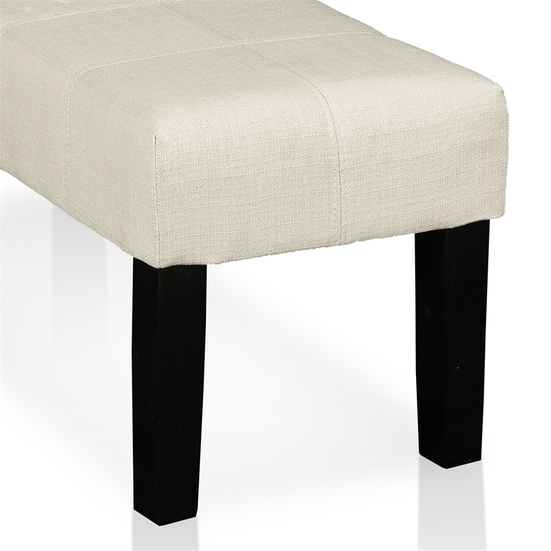 Bowery Hill Contemporary Ivory Fabric Bench with Wood Legs