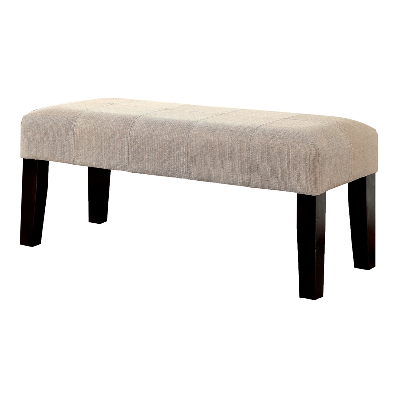 Bowery Hill Contemporary Ivory Fabric Bench with Wood Legs