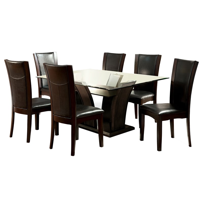 Bowery Hill 7-Piece Contemporary Wood Dining Table Set in Brown Cherry Finish