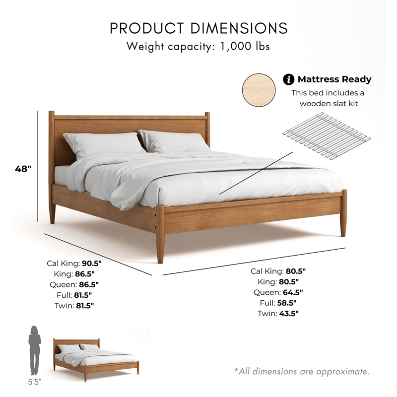 Bowery Hill 4-Piece Oak Wood King Bedroom Set with Dresser and Mirror