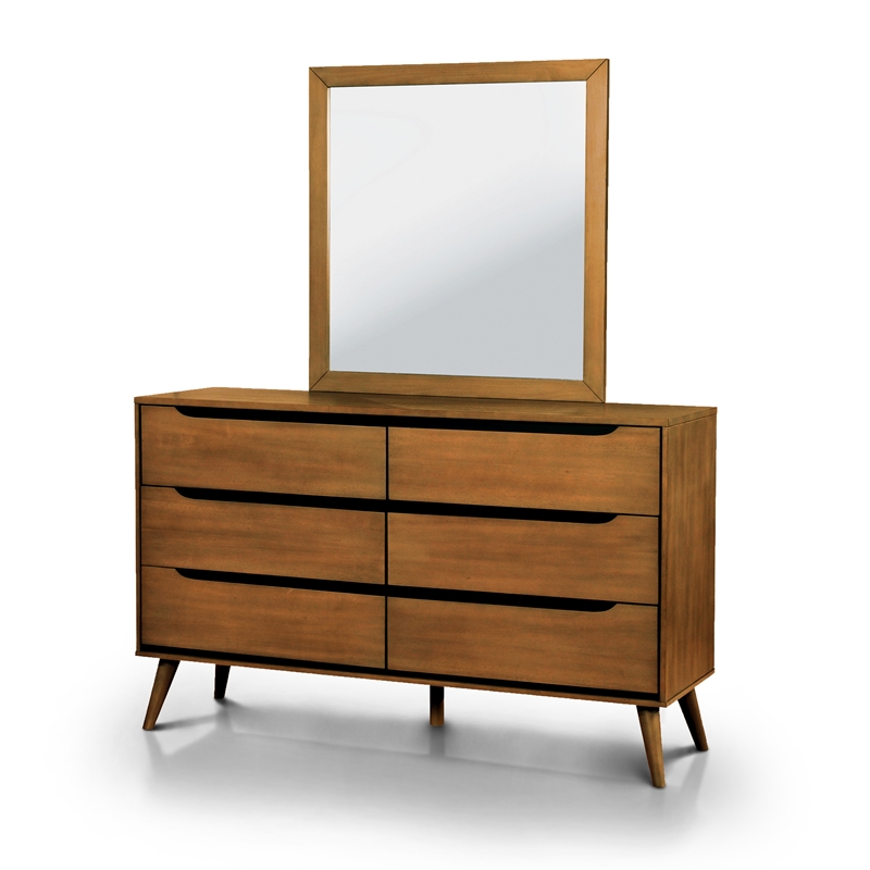 Bowery Hill 4-Piece Oak Wood King Bedroom Set with Dresser and Mirror