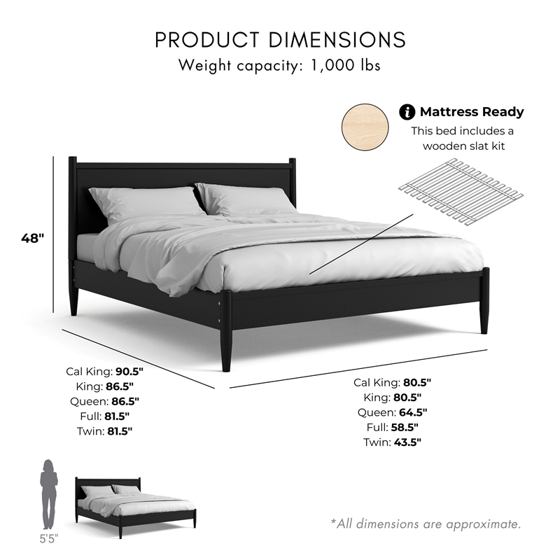 Bowery Hill 4-Piece Black Wood King Bedroom Set with Dresser and Mirror