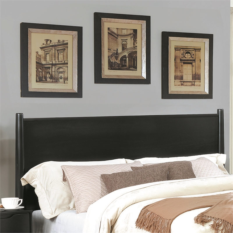 Bowery Hill 4-Piece Black Wood King Bedroom Set with Dresser and Mirror
