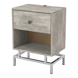 Bowery Hill Light Gray Wood 1-Drawer End Table with USB Port