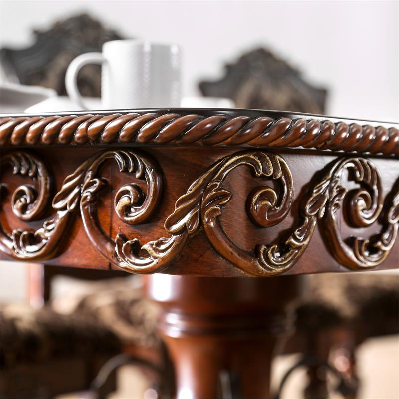 Bowery Hill Traditional Wood Pedestal Dining Table in Brown Cherry