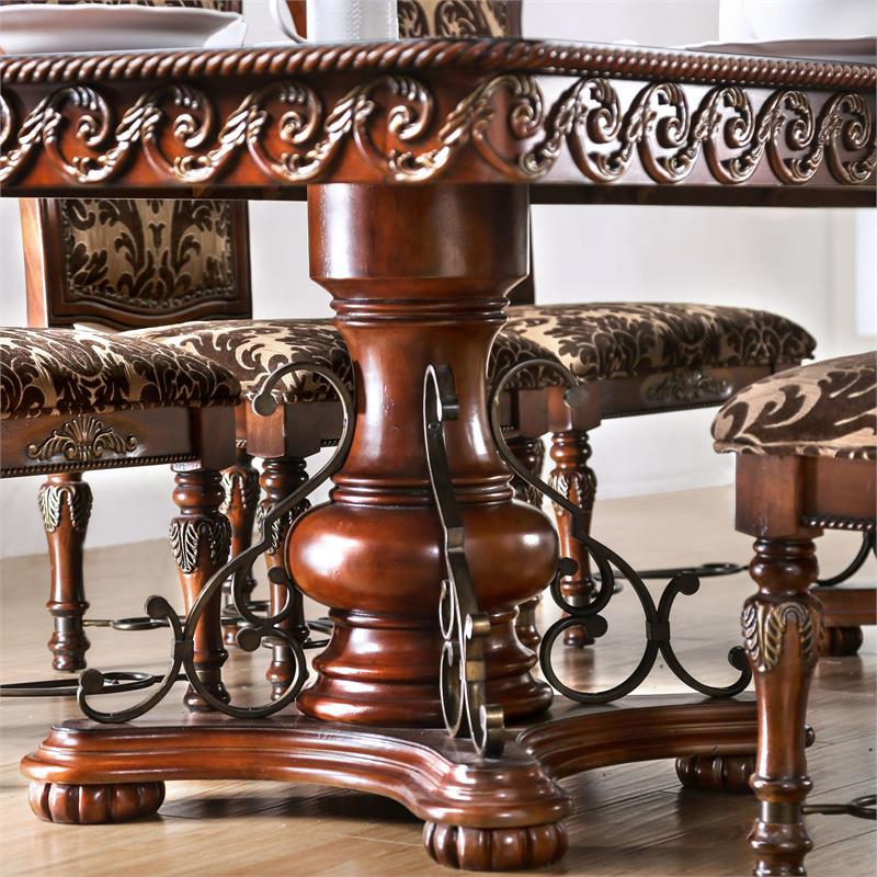 Bowery Hill Traditional Wood Pedestal Dining Table in Brown Cherry