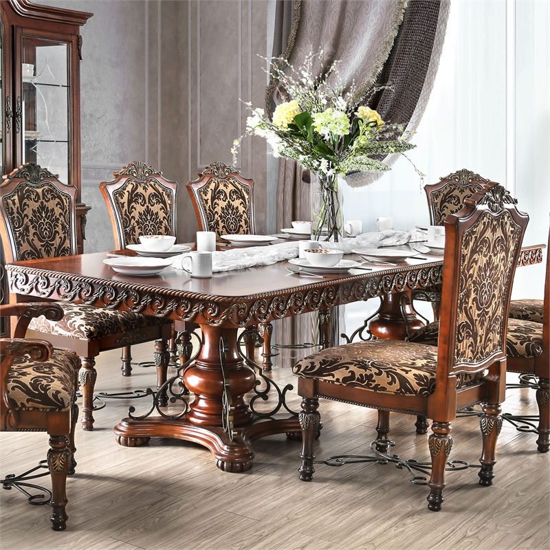 Bowery Hill Traditional Wood Pedestal Dining Table in Brown Cherry