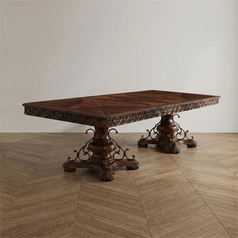 Bowery Hill Traditional Wood Pedestal Dining Table in Brown Cherry