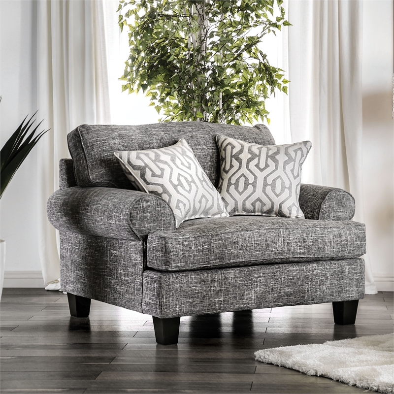 Bowery Hill Transitional Fabric Armchair in Gray with Rolled Arms