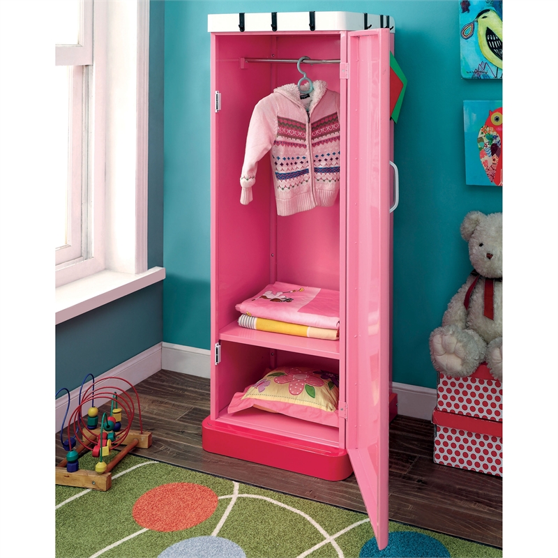 Bowery Hill Contemporary Metal 2-Shelf Kids Closet in Pink