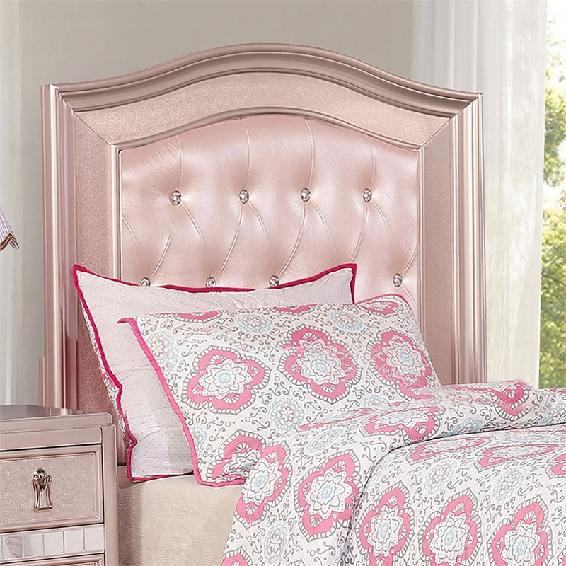 Bowery Hill Contemporary Wood Twin Bed in Rose Gold with Faux Leather Upholstery