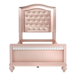 Bowery Hill Contemporary Wood Twin Bed in Rose Gold with Faux Leather Upholstery