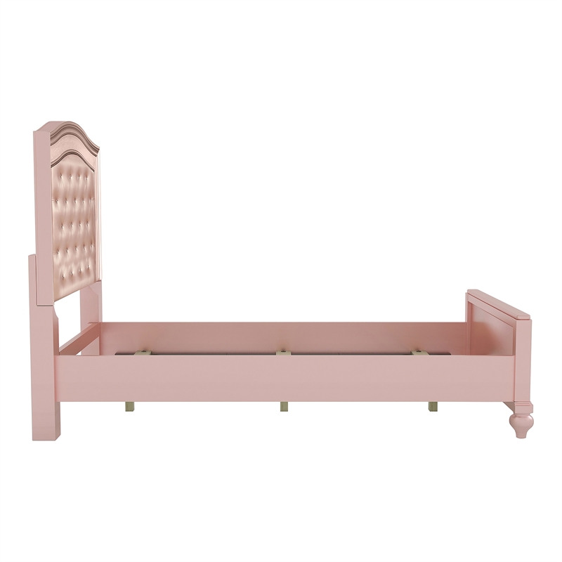 Bowery Hill Contemporary Wood Twin Bed in Rose Gold with Faux Leather Upholstery