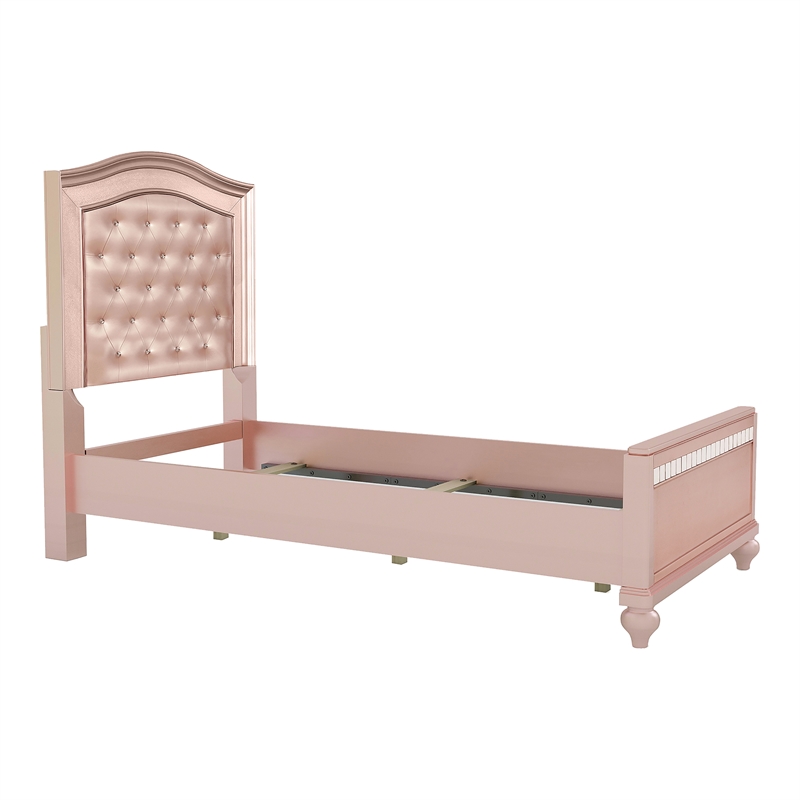 Bowery Hill Contemporary Wood Twin Bed in Rose Gold with Faux Leather Upholstery