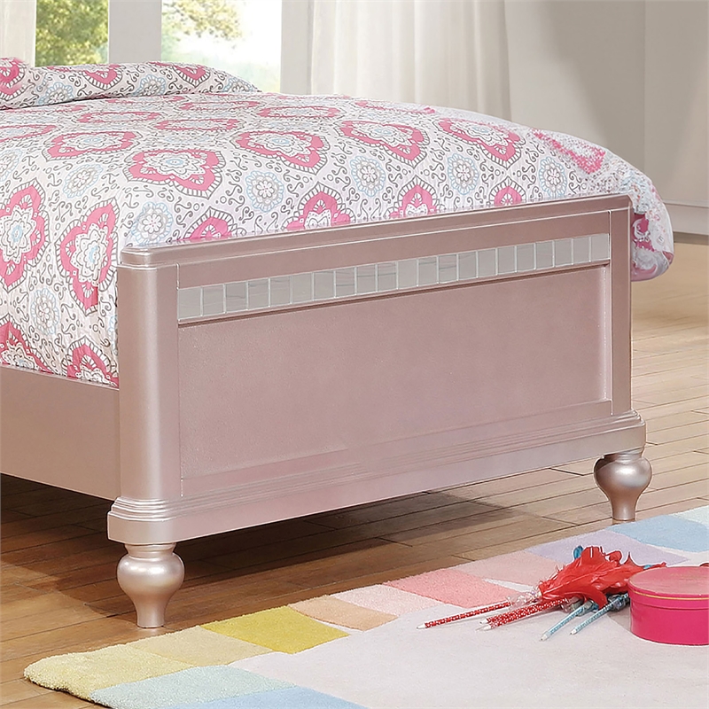 Bowery Hill Contemporary Wood Twin Bed in Rose Gold with Faux Leather Upholstery