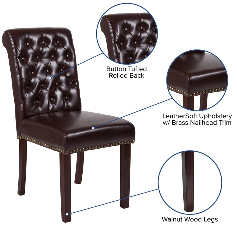 Bowery Hill Leather Upholstered Parson Dining Side Chair in Brown