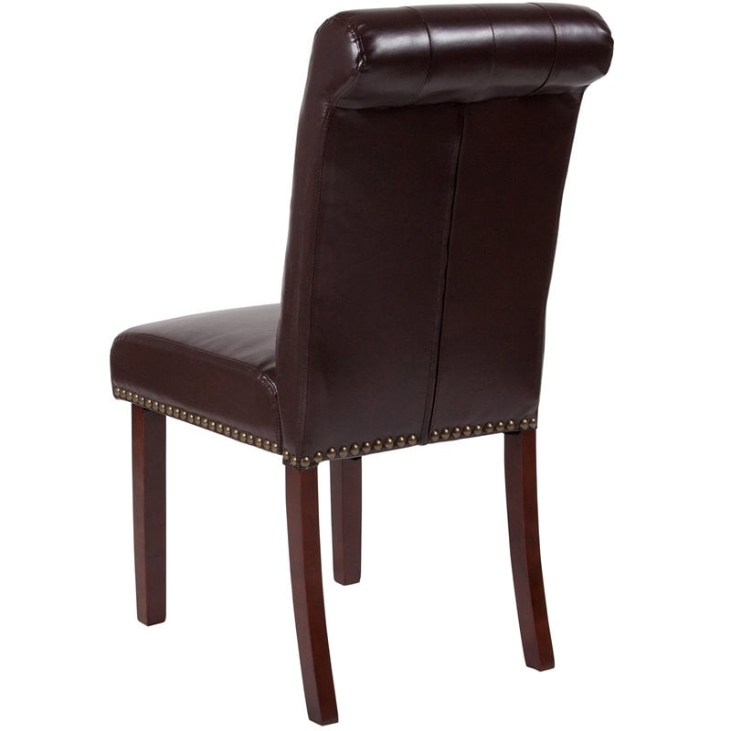 Bowery Hill Leather Upholstered Parson Dining Side Chair in Brown