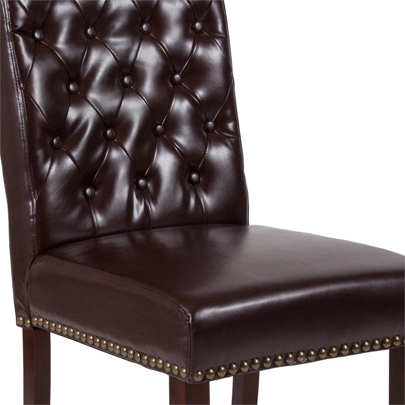 Bowery Hill Leather Upholstered Parson Dining Side Chair in Brown