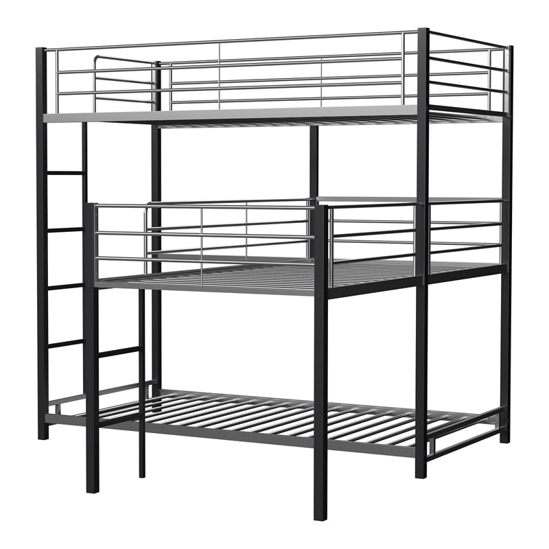 Bowery Hill Metal Twin Triple Bunk Bed in Sand Black Finish