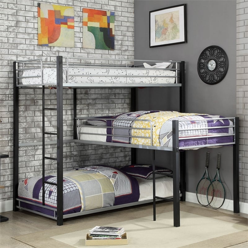 Bowery Hill Metal Twin Triple Bunk Bed in Sand Black Finish
